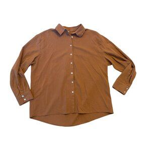 Large Burnt Orange Button Down Shirt - 100% Polyester Long Sleeve - Lightweight